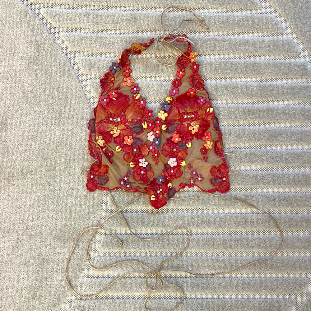 NWT Ema Savahl Botanica Pink Multicolor Halter Top Corset, in One Size Fits All - Picture 2 of 7